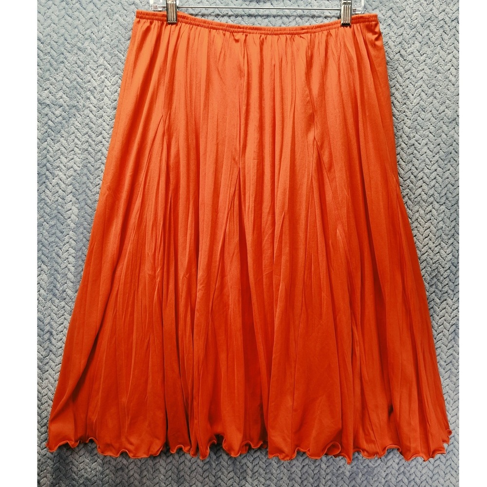 Cato Orange Pleated Midi Skirt Elastic Waist Lettuce Edge Hem Size Large